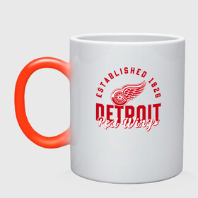 Кружка хамелеон с принтом Detroit Red Wings | Детройт Ред Вингз в городе Новоалтайск, керамика | меняет цвет при нагревании, емкость 330 мл | detroit | hockey | ice | nhl | red | sport | team | wings | winter | вингз | детройт | красные | крылья | лед | нхл | ред | спорт | хоккеей | шайбу