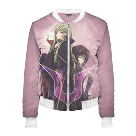 Женский бомбер 3D с принтом Code Geass Лелуш Ламперуж и C C в городе Новоалтайск, 100% полиэстер | застегивается на молнию, по бокам два кармана без застежек, мягкие манжеты, по низу бомбера и на воротнике — эластичная резинка | c2 | cc | code | forest witch | grey witch | lelouch lamperouge | pizza girl | британский | гиас | код | лелуш | лелуш ламперуж | сиси
