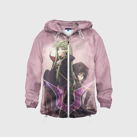 Детская ветровка 3D с принтом Code Geass Лелуш Ламперуж и C C в городе Новоалтайск, 100% полиэстер | подол и капюшон оформлены резинкой с фиксаторами, по бокам два кармана без застежек, один потайной карман на груди | c2 | cc | code | forest witch | grey witch | lelouch lamperouge | pizza girl | британский | гиас | код | лелуш | лелуш ламперуж | сиси
