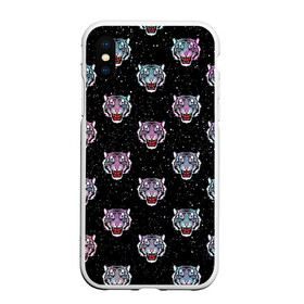 Чехол для iPhone XS Max матовый с принтом КОСМИЧЕСКИЙ НОВОГОДНИЙ БЕЛЫЙ ТИГР 2022 в городе Новоалтайск, Силикон | Область печати: задняя сторона чехла, без боковых панелей | 2022 | beast | merry christmas | new year | red bow | santa hat | snow | tiger | winter | winter is coming | year of the tiger | год тигра | дед мороз | животные | звери | зверь | зима | зима 2022 | зима близко | новог | новогодни