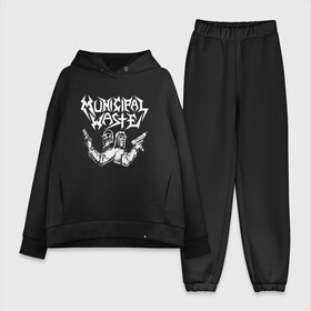 Женский костюм хлопок Oversize с принтом Municipal Waste   два чувака с оружием в городе Новоалтайск,  |  | crossover thrash | dude | group | hype | mask | municipal waste | pistol | richmond | usa | вирджиния | группа | коммунальные отходы | кроссовертрэш | пистолет | противогаз | сша | хайп | чувак