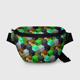 Поясная сумка 3D с принтом MINECRAFT PATTERN МАЙНКРАФТ УЗОР в городе Новоалтайск, 100% полиэстер | плотная ткань, ремень с регулируемой длиной, внутри несколько карманов для мелочей, основное отделение и карман с обратной стороны сумки застегиваются на молнию | block | craft | creeper | cube | dungeons | game | games | logo | mine | minecraft | miner | pattern | pixel | zombie | блок | геометрия | данжен | зомби | игра | игры | крафт | крипер | кубики | лого | логотип | майкрафт | майн | майнкрафт | 