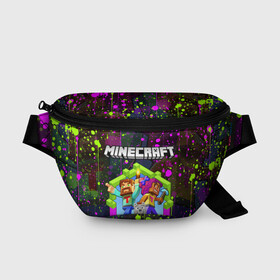 Поясная сумка 3D с принтом MINECRAFT МАЙНКРАФТ БРЫЗГИ в городе Новоалтайск, 100% полиэстер | плотная ткань, ремень с регулируемой длиной, внутри несколько карманов для мелочей, основное отделение и карман с обратной стороны сумки застегиваются на молнию | block | craft | creeper | cube | dungeons | game | games | logo | mine | minecraft | miner | pixel | zombie | блок | брызги | геометрия | данжен | зомби | игра | игры | крафт | крипер | кубики | лого | логотип | майкрафт | майн | майнкрафт | п