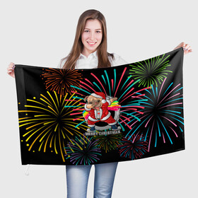 Флаг 3D с принтом Merry Christmas Mops Dabbing. в городе Новоалтайск, 100% полиэстер | плотность ткани — 95 г/м2, размер — 67 х 109 см. Принт наносится с одной стороны | Тематика изображения на принте: 2022 | dabbing | happy new year | merry christmas | mops dabbing | год тигра | зима близко | нг | новогодний | новый год | новый год 2022 | рождество | салют | символ 2022 года | собака