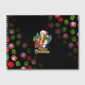 Альбом для рисования с принтом Merry Christmas Снегурочка с подарком. в городе Новоалтайск, 100% бумага
 | матовая бумага, плотность 200 мг. | Тематика изображения на принте: 2022 | happy new year | merry christmas | год тигра | зима близко | нг | новогодний | новый год | новый год 2022 | подарки | праздник | рождество | символ 2022 года | снегурочка | снежинки