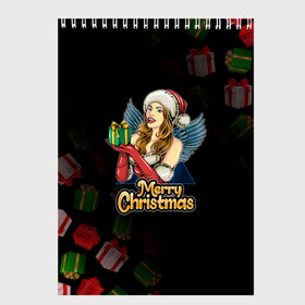 Скетчбук с принтом Merry Christmas Снегурочка с подарком. в городе Новоалтайск, 100% бумага
 | 48 листов, плотность листов — 100 г/м2, плотность картонной обложки — 250 г/м2. Листы скреплены сверху удобной пружинной спиралью | Тематика изображения на принте: 2022 | happy new year | merry christmas | год тигра | зима близко | нг | новогодний | новый год | новый год 2022 | подарки | праздник | рождество | символ 2022 года | снегурочка | снежинки
