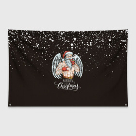 Флаг-баннер с принтом Merry Christmas Santa c Крыльями Ангела. в городе Новоалтайск, 100% полиэстер | размер 67 х 109 см, плотность ткани — 95 г/м2; по краям флага есть четыре люверса для крепления | 2022 | happy new year | merry christmas | santa | год тигра | зима близко | нг | новогодний | новый год | новый год 2022 | рождество | санта | символ 2022 года | снежинки