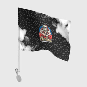 Флаг для автомобиля с принтом Merry Christmas Santa с пистолетом. в городе Новоалтайск, 100% полиэстер | Размер: 30*21 см | 2022 | happy new year | merry christmas | santa | год тигра | зима близко | нг | новогодний | новый год | новый год 2022 | рождество | символ 2022 года | следы от пуль | снежинки