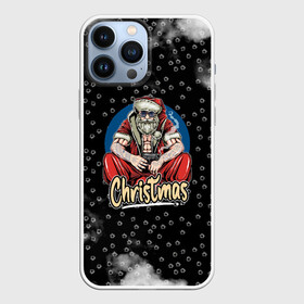 Чехол для iPhone 13 Pro Max с принтом Merry Christmas Santa с пистолетом. в городе Новоалтайск,  |  | Тематика изображения на принте: 2022 | happy new year | merry christmas | santa | год тигра | зима близко | нг | новогодний | новый год | новый год 2022 | рождество | символ 2022 года | следы от пуль | снежинки