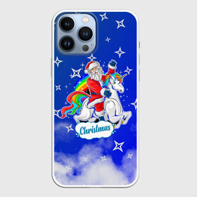 Чехол для iPhone 13 Pro Max с принтом Новогодний Санта с Единорогом. в городе Новоалтайск,  |  | Тематика изображения на принте: 2022 | happy new year | merry christmas | santa | год тигра | единорог | зима близко | нг | новогодний | новый год | новый год 2022 | рождество | санта | символ 2022 года | снежинки