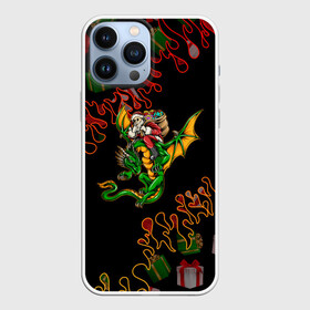 Чехол для iPhone 13 Pro Max с принтом Санта летит на драконе в городе Новоалтайск,  |  | Тематика изображения на принте: 2022 | happy new year | merry christmas | год тигра | дракон | зима близко | нг | новогодний | новый год | новый год 2022 | подарок | праздник | рождество | символ 2022 года