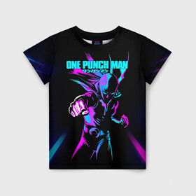 Детская футболка 3D с принтом Неоновый Сайтама One Punch-Man в городе Новоалтайск, 100% гипоаллергенный полиэфир | прямой крой, круглый вырез горловины, длина до линии бедер, чуть спущенное плечо, ткань немного тянется | hagemanto | one punch man | one punchman | onepunchman | saitama | sensei | аниме | ван панч мен | ванпанчмен | лысый плащ | манга | сайтама | сильнейший человек | учитель | человек одинудар | человек одного удара