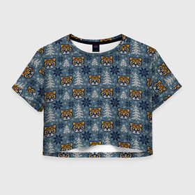 Женская футболка Crop-top 3D с принтом Пиксельный новый 2022 год в городе Новоалтайск, 100% полиэстер | круглая горловина, длина футболки до линии талии, рукава с отворотами | 2022 | год тигра | новый год | новый год 2022 | символ года | тигр | тигренок | тигрица | тигры