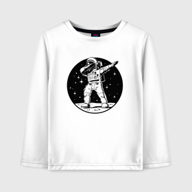 Детский лонгслив хлопок с принтом Space Dab в городе Новоалтайск, 100% хлопок | круглый вырез горловины, полуприлегающий силуэт, длина до линии бедер | astronaut | cosmos | dab | gesture | moon | space | spacesuit | star | жест | звезда | космонавт | космос | луна | скафандр