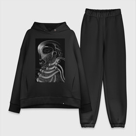 Женский костюм хлопок Oversize с принтом Hard Breath в городе Новоалтайск,  |  | существа | ужасы | хоррор | череп | чернобелое