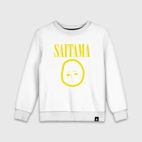 Детский свитшот хлопок с принтом SAITAMA (NIRVANA) в городе Новоалтайск, 100% хлопок | круглый вырез горловины, эластичные манжеты, пояс и воротник | Тематика изображения на принте: anime | man | music | nirvana | one | onepunchman | punch | rock | saitama | аниме | ванпанчмен | музыка | нирвана | рок | сайтама