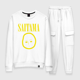 Женский костюм хлопок с принтом SAITAMA (NIRVANA) в городе Новоалтайск, 100% хлопок | на свитшоте круглая горловина, мягкая резинка по низу. Брюки заужены к низу, на них два вида карманов: два 