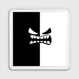Магнит 55*55 с принтом GEOMETRY DASH BLACK WHITE DEMON RAGE   ЯРОСТНЫЙ ДЕМОН в городе Новоалтайск, Пластик | Размер: 65*65 мм; Размер печати: 55*55 мм | 2d | arcade | demon | game | geometry dash | levels | meltdown | robtop | smile | аркада | геометрический тире | демон | раннер | смайлы | уровни | эмоции