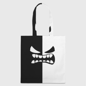 Шоппер 3D с принтом GEOMETRY DASH BLACK WHITE DEMON RAGE   ЯРОСТНЫЙ ДЕМОН в городе Новоалтайск, 100% полиэстер | Плотность: 200 г/м2; Размер: 34×35 см; Высота лямок: 30 см | 2d | arcade | demon | game | geometry dash | levels | meltdown | robtop | smile | аркада | геометрический тире | демон | раннер | смайлы | уровни | эмоции
