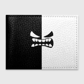 Обложка для студенческого билета с принтом GEOMETRY DASH BLACK WHITE DEMON RAGE   ЯРОСТНЫЙ ДЕМОН в городе Новоалтайск, натуральная кожа | Размер: 11*8 см; Печать на всей внешней стороне | 2d | arcade | demon | game | geometry dash | levels | meltdown | robtop | smile | аркада | геометрический тире | демон | раннер | смайлы | уровни | эмоции