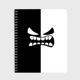 Тетрадь с принтом GEOMETRY DASH BLACK WHITE DEMON RAGE   ЯРОСТНЫЙ ДЕМОН в городе Новоалтайск, 100% бумага | 48 листов, плотность листов — 60 г/м2, плотность картонной обложки — 250 г/м2. Листы скреплены сбоку удобной пружинной спиралью. Уголки страниц и обложки скругленные. Цвет линий — светло-серый
 | 2d | arcade | demon | game | geometry dash | levels | meltdown | robtop | smile | аркада | геометрический тире | демон | раннер | смайлы | уровни | эмоции