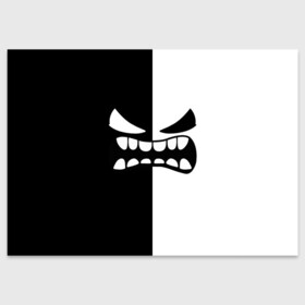Поздравительная открытка с принтом GEOMETRY DASH BLACK WHITE DEMON RAGE   ЯРОСТНЫЙ ДЕМОН в городе Новоалтайск, 100% бумага | плотность бумаги 280 г/м2, матовая, на обратной стороне линовка и место для марки
 | Тематика изображения на принте: 2d | arcade | demon | game | geometry dash | levels | meltdown | robtop | smile | аркада | геометрический тире | демон | раннер | смайлы | уровни | эмоции
