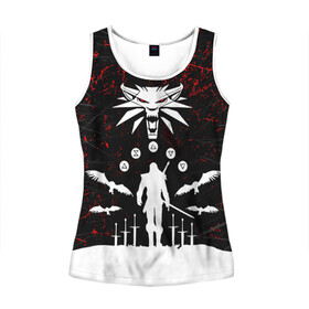 Женская майка 3D с принтом THE WITCHER 3 ВЕДЬМАК 3 GRUNGE ГРАНЖ в городе Новоалтайск, 100% полиэстер | круглая горловина, прямой силуэт, длина до линии бедра | geralt | the witcher | the witcher wild hunt | witcher | wolf | аард | аксий | белый волк | ведьмак | ведьмак 3 | волк | геральт | игни | ирден | йенифер | каер морхен | квен | охотник | трисс | цири