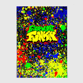 Постер с принтом Friday Night Funkin Logo Acid Style в городе Новоалтайск, 100% бумага
 | бумага, плотность 150 мг. Матовая, но за счет высокого коэффициента гладкости имеет небольшой блеск и дает на свету блики, но в отличии от глянцевой бумаги не покрыта лаком | friday night funkin | ночь пятницы фанкин | пятничный вечер фанкин | фрайдей найт фанкин | фридей найт фанкин