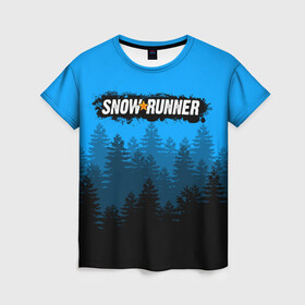 Женская футболка 3D с принтом SNOWRUNNER СНОУРАННЕР ЛЕС в городе Новоалтайск, 100% полиэфир ( синтетическое хлопкоподобное полотно) | прямой крой, круглый вырез горловины, длина до линии бедер | game | snow runner | snowrunner | грузовик | дальнобойщик | игра | симулятор | сноу раннер | сноураннер