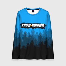 Мужской лонгслив 3D с принтом SNOWRUNNER СНОУРАННЕР ЛЕС в городе Новоалтайск, 100% полиэстер | длинные рукава, круглый вырез горловины, полуприлегающий силуэт | game | snow runner | snowrunner | грузовик | дальнобойщик | игра | симулятор | сноу раннер | сноураннер