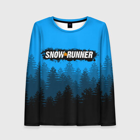 Женский лонгслив 3D с принтом SNOWRUNNER СНОУРАННЕР ЛЕС в городе Новоалтайск, 100% полиэстер | длинные рукава, круглый вырез горловины, полуприлегающий силуэт | game | snow runner | snowrunner | грузовик | дальнобойщик | игра | симулятор | сноу раннер | сноураннер