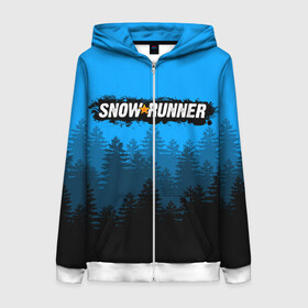 Женская толстовка 3D на молнии с принтом SNOWRUNNER СНОУРАННЕР ЛЕС в городе Новоалтайск, 100% полиэстер | длина до линии бедра, манжеты и пояс оформлены мягкой тканевой резинкой, двухслойный капюшон со шнурком для регулировки, спереди молния, по бокам два кармана | game | snow runner | snowrunner | грузовик | дальнобойщик | игра | симулятор | сноу раннер | сноураннер