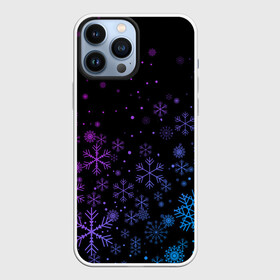 Чехол для iPhone 13 Pro Max с принтом Новогодние снежинки. Градиент. в городе Новоалтайск,  |  | Тематика изображения на принте: 2022 | happy new year | merry christmas | год тигра | зима близко | нг | новогодний | новый год | новый год 2022 | рождество | символ 2022 года | снег | снежинки