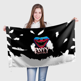 Флаг 3D с принтом Poppy Playtime Перья. в городе Новоалтайск, 100% полиэстер | плотность ткани — 95 г/м2, размер — 67 х 109 см. Принт наносится с одной стороны | poppy playtime | игра | кукла | монстр | плэйтайм | поппи плейтайм | хагги вагги | хоррор
