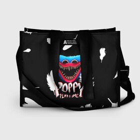 Сумка-шоппер 3D с принтом Poppy Playtime Перья. в городе Новоалтайск, 100% полиэстер | застегивается на металлическую кнопку; внутренний карман застегивается на молнию. Стенки укреплены специальным мягким материалом, чтобы защитить содержимое от несильных ударов
 | poppy playtime | игра | кукла | монстр | плэйтайм | поппи плейтайм | хагги вагги | хоррор