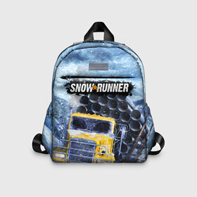 Детский рюкзак 3D с принтом SNOWRUNNER ART СНОУРАННЕР АРТ в городе Новоалтайск, 100% полиэстер | лямки с регулируемой длиной, сверху петелька, чтобы рюкзак можно было повесить на вешалку. Основное отделение закрывается на молнию, как и внешний карман. Внутри дополнительный карман. По бокам два дополнительных кармашка | game | snow runner | snowrunner | winter | грузовик | дальнобойщик | зима | игра | лес | симулятор | снег | сноу раннер | сноураннер