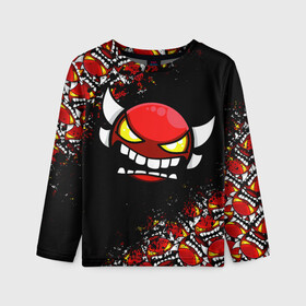 Детский лонгслив 3D с принтом GEOMETRY DASH PATTERN DEMON в городе Новоалтайск, 100% полиэстер | длинные рукава, круглый вырез горловины, полуприлегающий силуэт
 | 2d | arcade | demon | game | geometry dash | levels | meltdown | robtop | smile | аркада | геометрический тире | демон | раннер | смайлы | уровни | эмоции