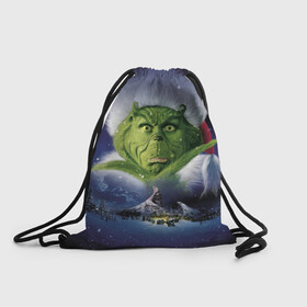 Рюкзак-мешок 3D с принтом Гринч The Grinch в городе Новоалтайск, 100% полиэстер | плотность ткани — 200 г/м2, размер — 35 х 45 см; лямки — толстые шнурки, застежка на шнуровке, без карманов и подкладки | grinch | гринч | дед мороз | джим керри | елка | кино | новый год | рождество | санта | снег | снежинка