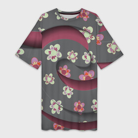 Платье-футболка 3D с принтом Спираль flowers в городе Новоалтайск,  |  | daisies | daughter | drawing | flowers | girlfriend | girls | mom | pink | spiral | spring | девушкам | дочери | маме | подруге | пружина | рисунок | розовый | ромашки | спираль | цветы