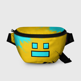 Поясная сумка 3D с принтом GEOMETRY DASH SMILE БРЫЗГИ КРАСОК в городе Новоалтайск, 100% полиэстер | плотная ткань, ремень с регулируемой длиной, внутри несколько карманов для мелочей, основное отделение и карман с обратной стороны сумки застегиваются на молнию | 2d | arcade | demon | game | geometry dash | levels | meltdown | robtop | smile | аркада | брызги | брызги красок | геометрический тире | демон | краски | раннер | смайлы | уровни | эмоции