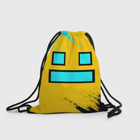 Рюкзак-мешок 3D с принтом GEOMETRY DASH SMILE БРЫЗГИ КРАСОК в городе Новоалтайск, 100% полиэстер | плотность ткани — 200 г/м2, размер — 35 х 45 см; лямки — толстые шнурки, застежка на шнуровке, без карманов и подкладки | 2d | arcade | demon | game | geometry dash | levels | meltdown | robtop | smile | аркада | брызги | брызги красок | геометрический тире | демон | краски | раннер | смайлы | уровни | эмоции