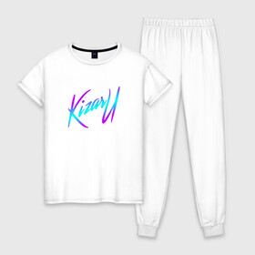 Женская пижама хлопок с принтом КИЗАРУ НЕОН ЛОГО KIZARU NEON LOGO в городе Новоалтайск, 100% хлопок | брюки и футболка прямого кроя, без карманов, на брюках мягкая резинка на поясе и по низу штанин | haunted family | kizaru | kizaru haunted family | neon | rap | russia | russian rap | кизару | неон | призраки | россия | русский реп | рэп | семья приведения | семья призраки | хаунтед фемили | хип хоп