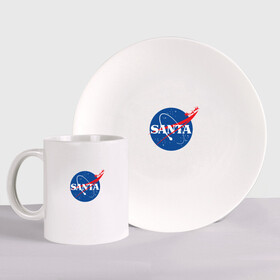 Набор: тарелка + кружка с принтом S A N T A (NASA) в городе Новоалтайск, керамика | Кружка: объем — 330 мл, диаметр — 80 мм. Принт наносится на бока кружки, можно сделать два разных изображения. 
Тарелка: диаметр - 210 мм, диаметр для нанесения принта - 120 мм. | Тематика изображения на принте: 2022 | bad | christmas | cold | hipster | ho | klaus | merry | nasa | new | santa | snow | space | winter | year | год | дед | зима | клаус | космос | мороз | наса | новый | рождество | санта | снег | хипстер | хо | холод
