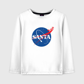 Детский лонгслив хлопок с принтом S A N T A (NASA) в городе Новоалтайск, 100% хлопок | круглый вырез горловины, полуприлегающий силуэт, длина до линии бедер | 2022 | bad | christmas | cold | hipster | ho | klaus | merry | nasa | new | santa | snow | space | winter | year | год | дед | зима | клаус | космос | мороз | наса | новый | рождество | санта | снег | хипстер | хо | холод