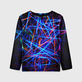 Детский лонгслив 3D с принтом NEON LINES Glowing Lines Effect в городе Новоалтайск, 100% полиэстер | длинные рукава, круглый вырез горловины, полуприлегающий силуэт
 | Тематика изображения на принте: rave neon | живые линии | неновые лучи | неон | неоновая лампа | неоновая ночь | неоновые ленты | неоновые линии разных цветов | неоновый рейв | светящиеся линии | флекс неон | эффект неона