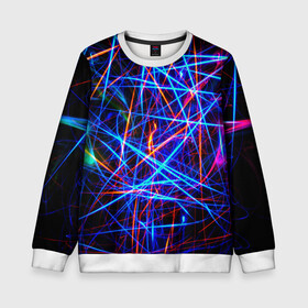 Детский свитшот 3D с принтом NEON LINES Glowing Lines Effect в городе Новоалтайск, 100% полиэстер | свободная посадка, прямой крой, мягкая тканевая резинка на рукавах и понизу свитшота | Тематика изображения на принте: rave neon | живые линии | неновые лучи | неон | неоновая лампа | неоновая ночь | неоновые ленты | неоновые линии разных цветов | неоновый рейв | светящиеся линии | флекс неон | эффект неона