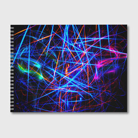 Альбом для рисования с принтом NEON LINES Glowing Lines Effect в городе Новоалтайск, 100% бумага
 | матовая бумага, плотность 200 мг. | Тематика изображения на принте: rave neon | живые линии | неновые лучи | неон | неоновая лампа | неоновая ночь | неоновые ленты | неоновые линии разных цветов | неоновый рейв | светящиеся линии | флекс неон | эффект неона