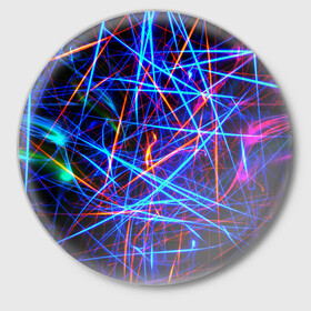 Значок с принтом NEON LINES Glowing Lines Effect в городе Новоалтайск,  металл | круглая форма, металлическая застежка в виде булавки | Тематика изображения на принте: rave neon | живые линии | неновые лучи | неон | неоновая лампа | неоновая ночь | неоновые ленты | неоновые линии разных цветов | неоновый рейв | светящиеся линии | флекс неон | эффект неона