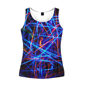 Женская майка 3D с принтом NEON LINES Glowing Lines Effect в городе Новоалтайск, 100% полиэстер | круглая горловина, прямой силуэт, длина до линии бедра | rave neon | живые линии | неновые лучи | неон | неоновая лампа | неоновая ночь | неоновые ленты | неоновые линии разных цветов | неоновый рейв | светящиеся линии | флекс неон | эффект неона