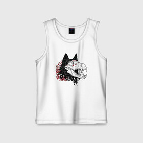 Детская майка хлопок с принтом Fashionable avant-garde wolf в городе Новоалтайск,  |  | bones | fangs | fashion | flowers | hype | jaw | skull | teeth | vanguard | wolf | авангард | волк | зубы | клыки | мода | пасть | хайп | цветы | череп